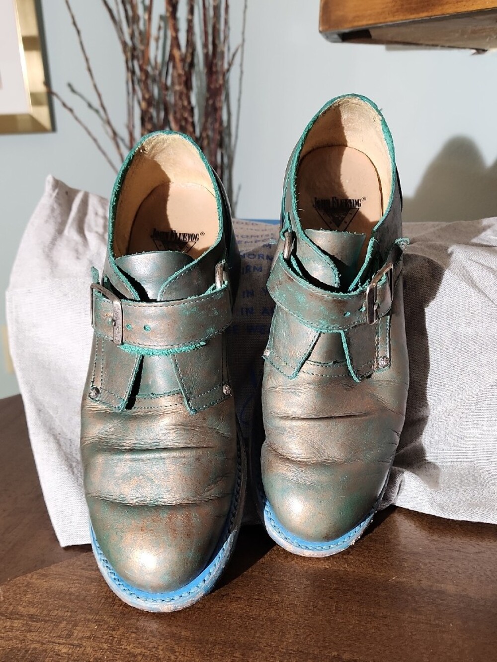 John FLuevog Metallic Green-Bronze Single Monk Strap Oxfords SIZE 7 - Picture 2 of 15